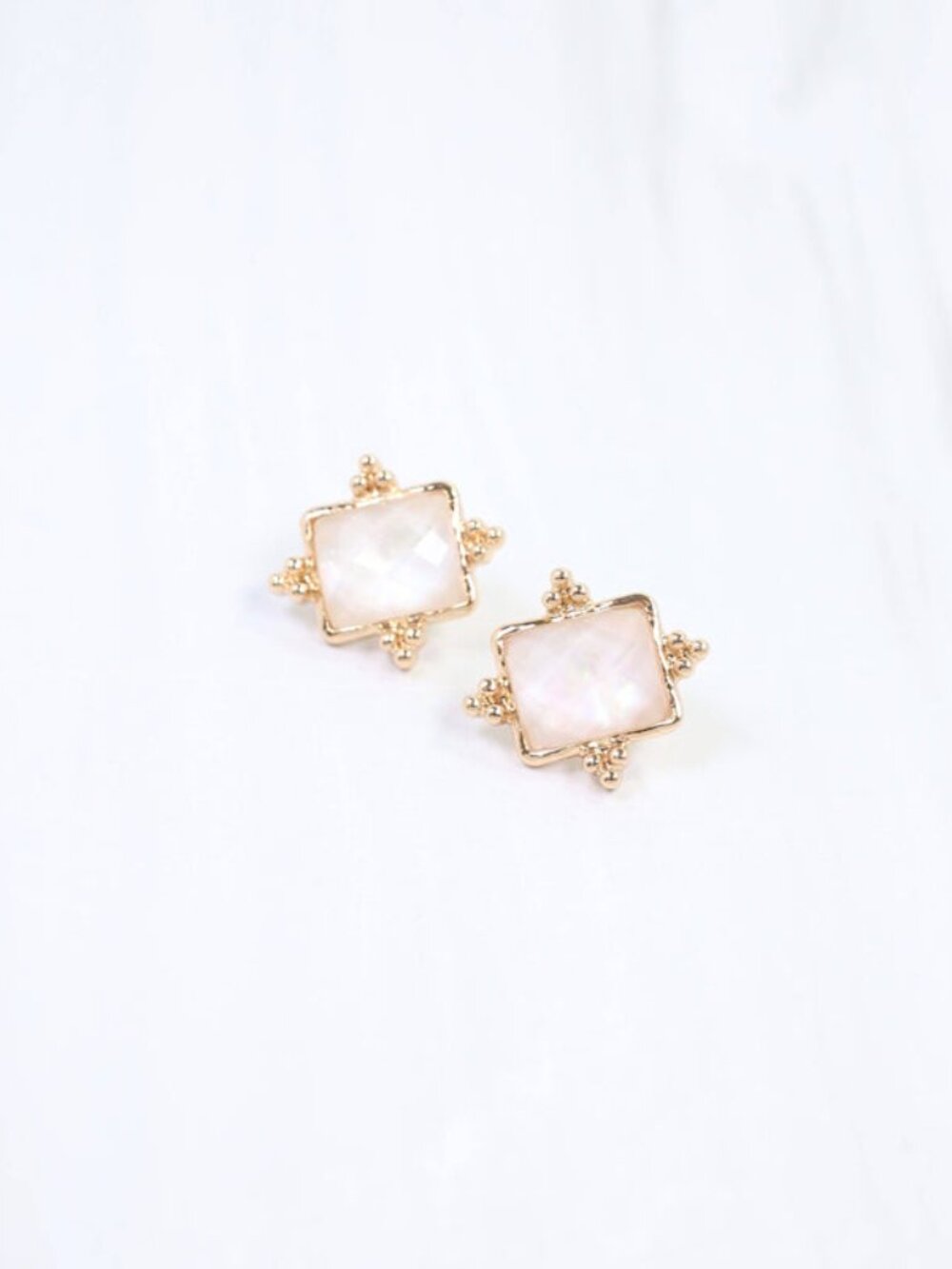 Caroline Hill White Kerang Square Facited Stud Earring